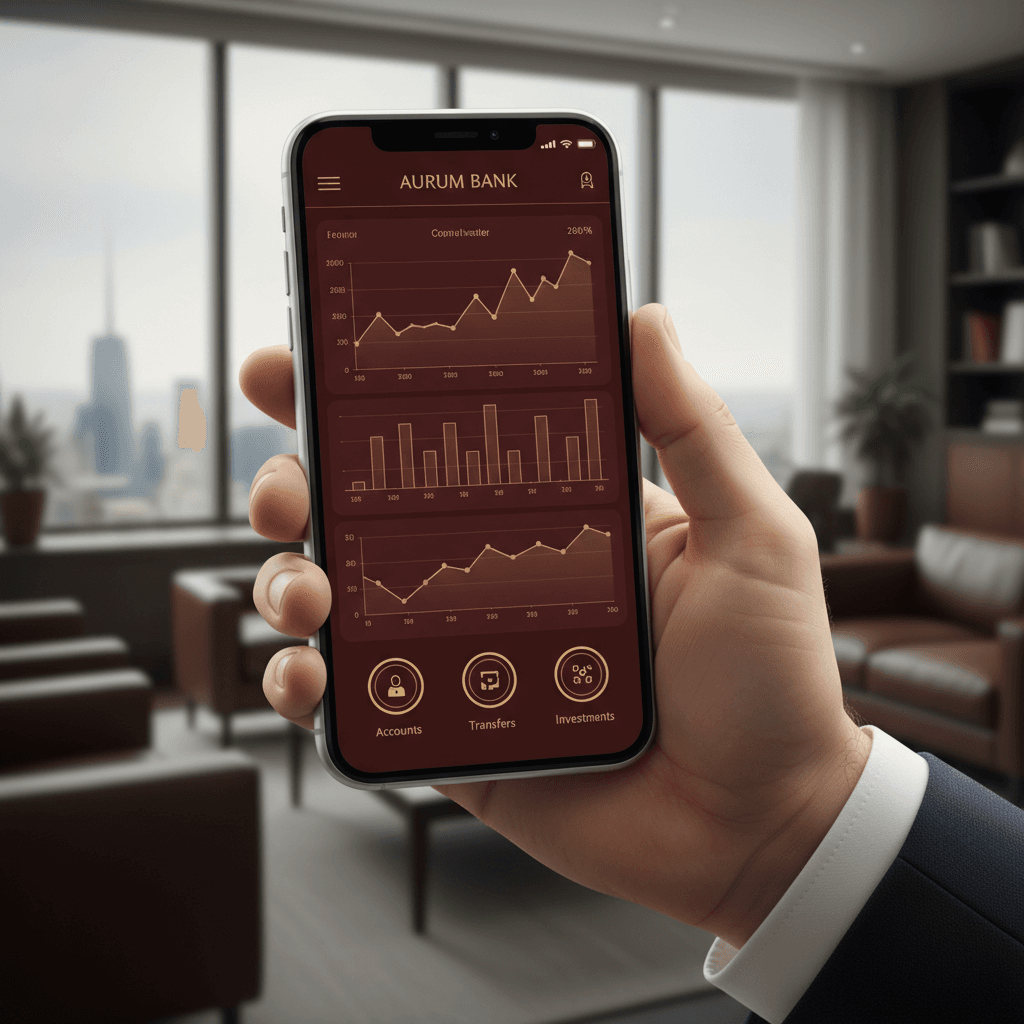 Illunwo Bank mobile banking app on premium smartphone showing multi-currency dashboard